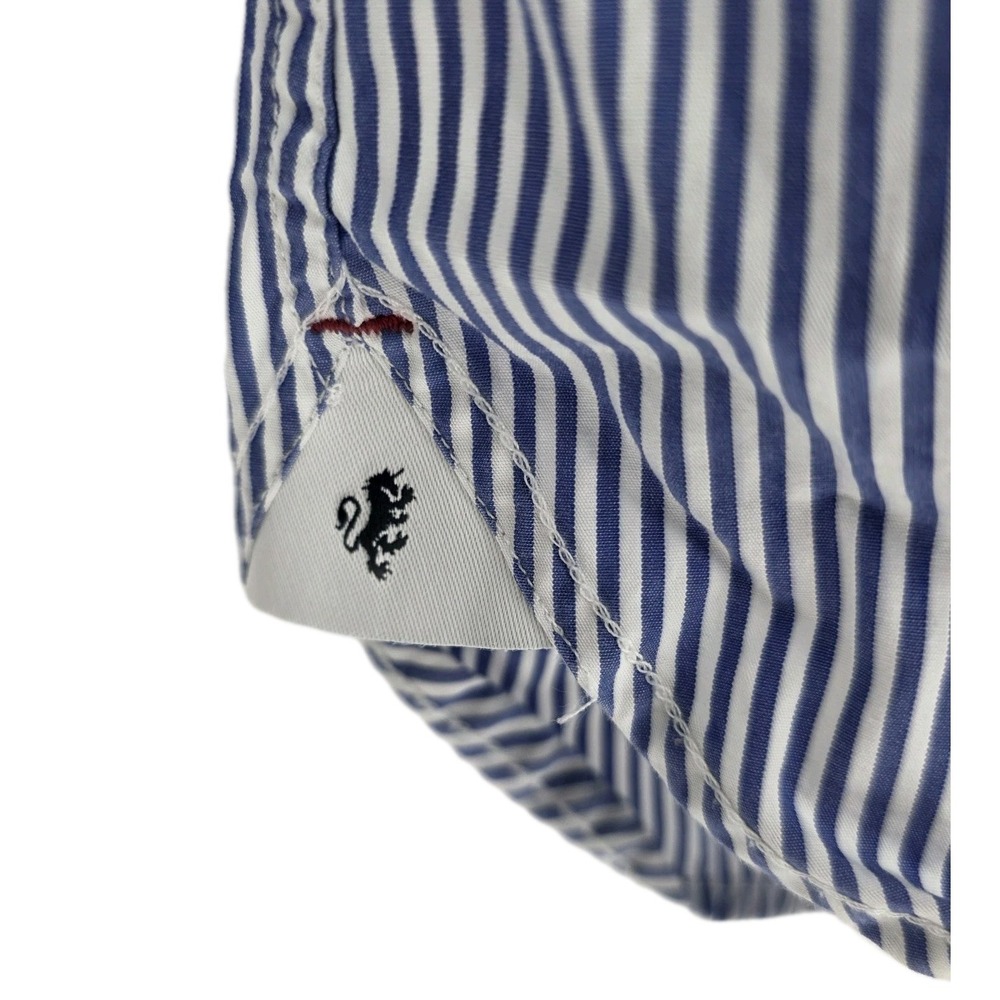 Y2K Stafford Prep Men XL ButtonUp Shirt Blue Striped Sailing Collegiate Flip Cuf - Picture 6 of 13